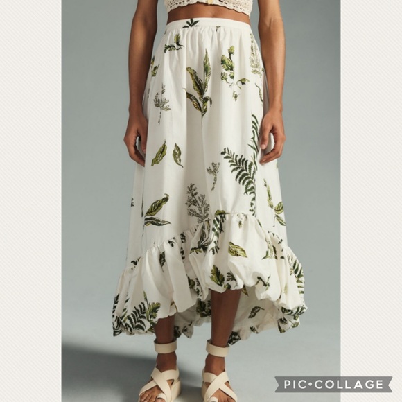 :Price Firm: Anthropologie High-Low Bubble Skirt in Green Pattern - Picture 2 of 12